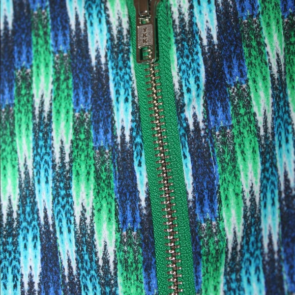 MILLY Green/Blue Geometric Sleeveless Peplum Sheath Dress - US 4 - Picture 9 of 13